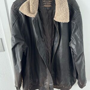 Arizona Jean Company Men's Dark Brown Bomber Jacket with Tan Sherpa Collar